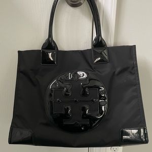 NEW - Tory Burch Ella Black Patent Nylon Tote Bag - LARGE